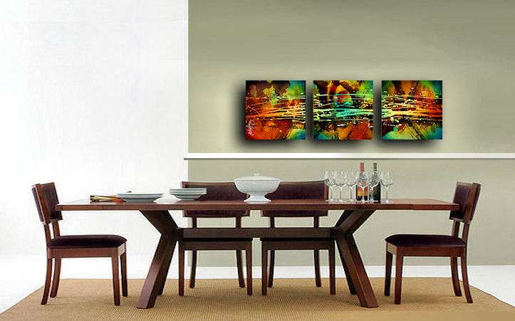 TRIPTYCH PAINTINGS abstract decorative MODERN Contemporary ART M.Lang 